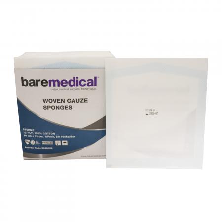BareMed Woven Gauze Sponge 12Ply 10cm x 10cm Sterile (Box 50)