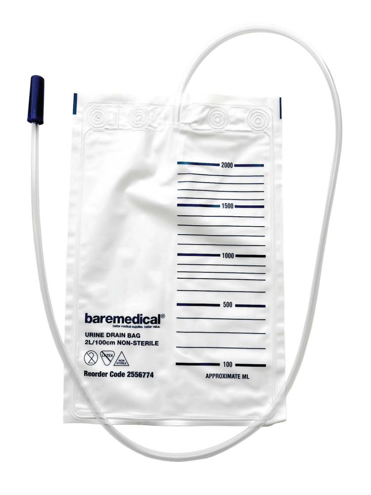 BareMed URINE DRAIN BAG 2L/100CM NON-STERILE (Box 10)