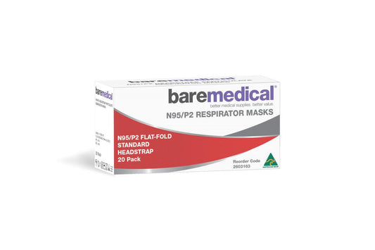 BareMed N95/P2 Mask Flat Fold Standard H/Strap Particulate Respirator