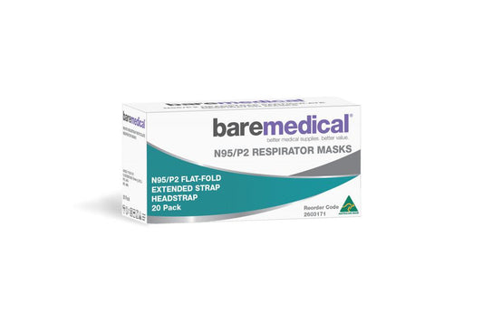 BareMed N95/P2 Mask Flat Fold Extended H/Strap Particulate Respirator
