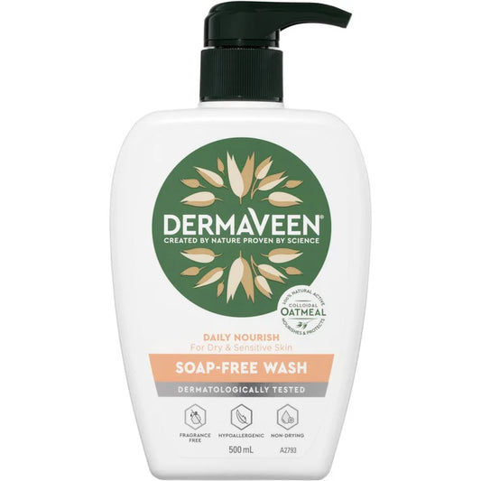 DermaVeen Daily Nourish Soap-Free Wash for Dry & Sensitive Skin 500ml