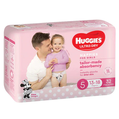 Huggies Nappies Ultra Dry Walker Size 5 Girl 13-18 Kg