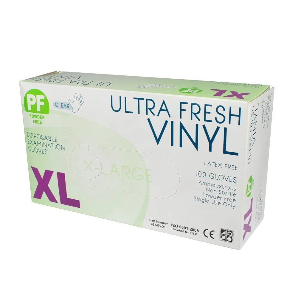 Ultra Fresh Vinyl Clear Powder Free Gloves