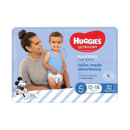 Huggies Nappies Ultra Dry Walker Size 5 Boy 13-18 Kg