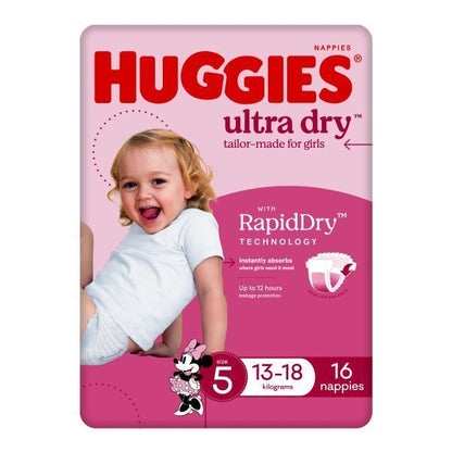 Huggies Ultra Dry Nappies Walker Size 5 Girl 13-18kg
