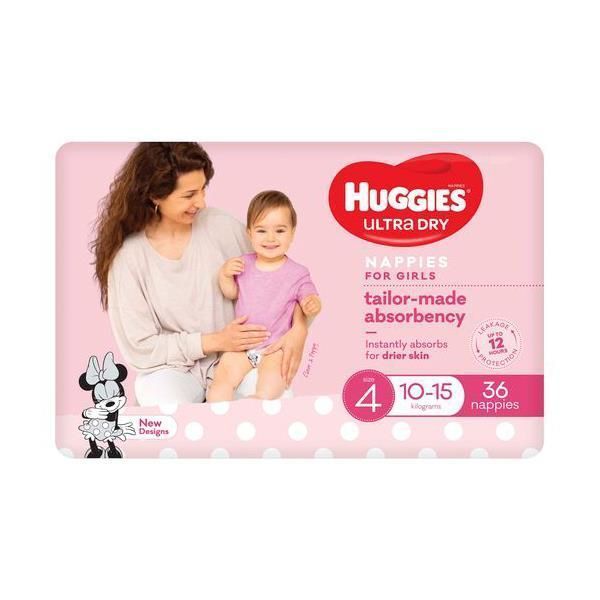 Huggies Nappies Ultra Dry Toddler Size 4 Girl 10-15 Kg