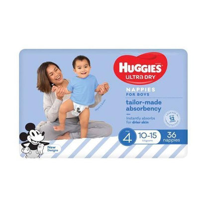 Huggies Nappies Ultra Dry Toddler Size 4 Boy 10-15 Kg