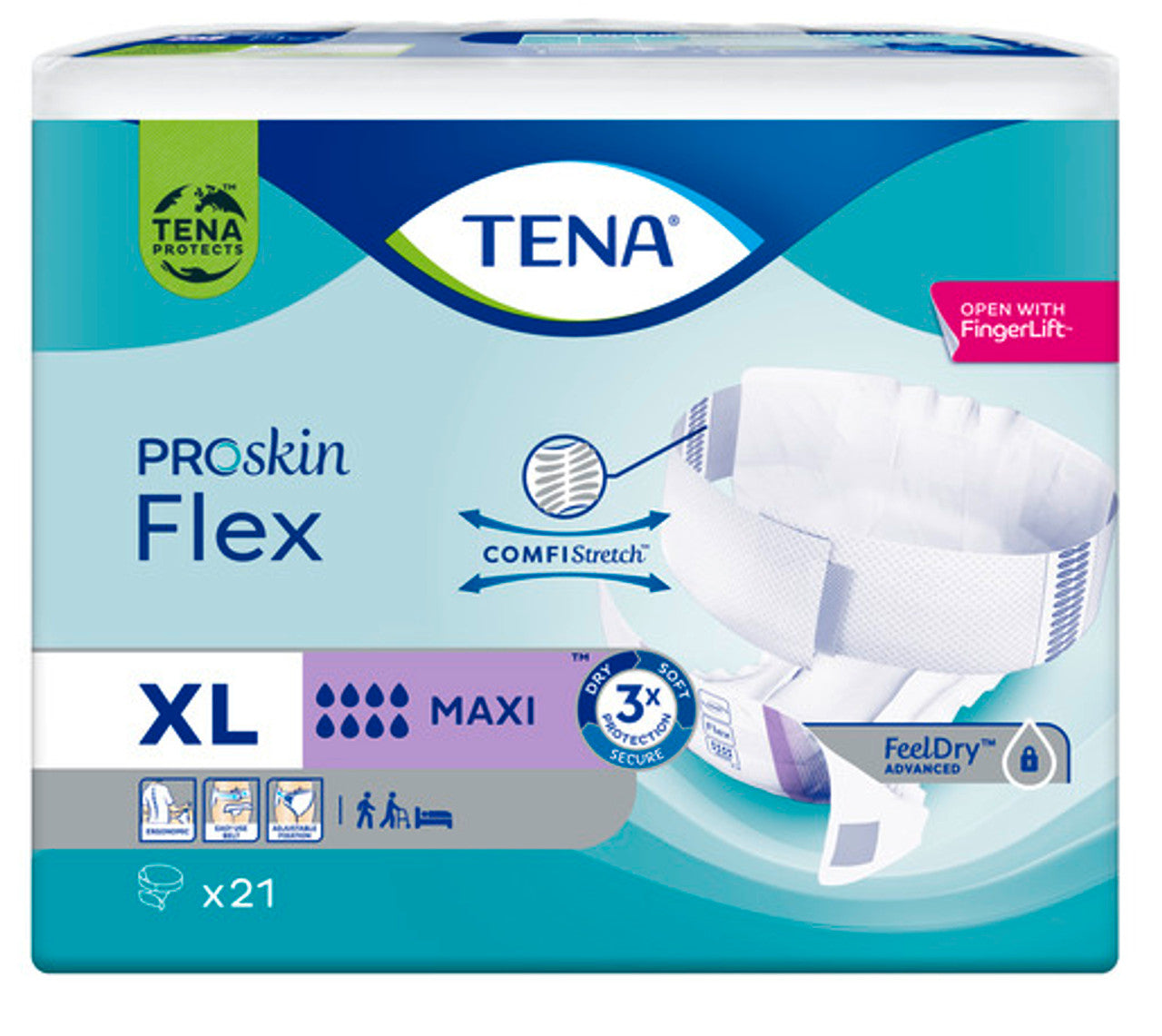 Tena Flex Maxi Extra Large Waist 105 153cm 2686ml (725421) (Packet 21)
