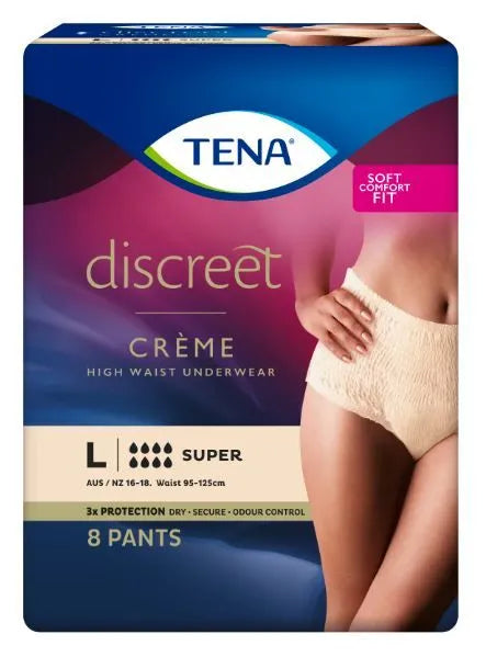 Tena Discreet Pants Cream Large 95-130cm 1010ml Cream (Packet 8)