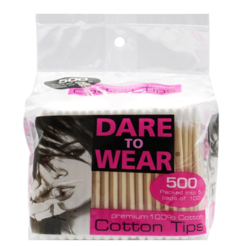 DARE TO WEAR PK5 x 100 COTTON TIPS PREMIUM 100% COTTON TIPS WITH WOODEN STEM