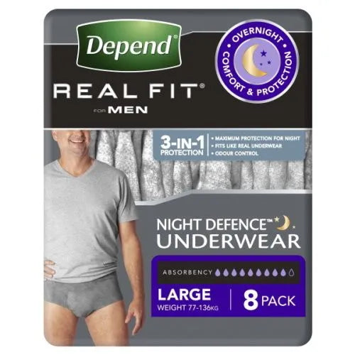 Depend® Real Fit Underwear Night Defence Male Large  (Packet 8)