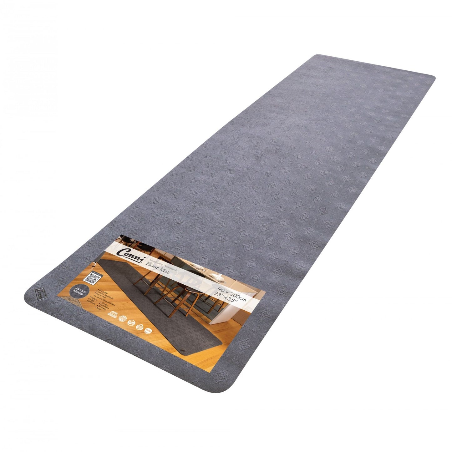 Conni Anti-Slip Floor Mat Marathon Runner - Grey: Dimensions: 90cm x 300cm