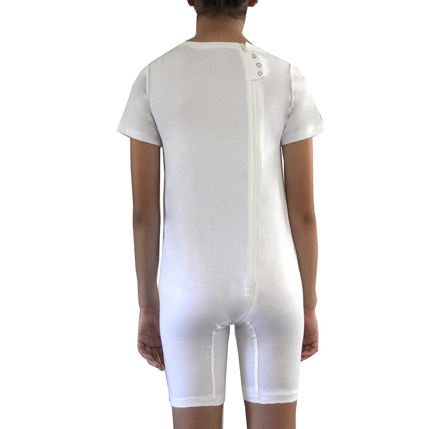 White Zip Back Short Sleeve/knee length Jumpsuit  |  Wonsie