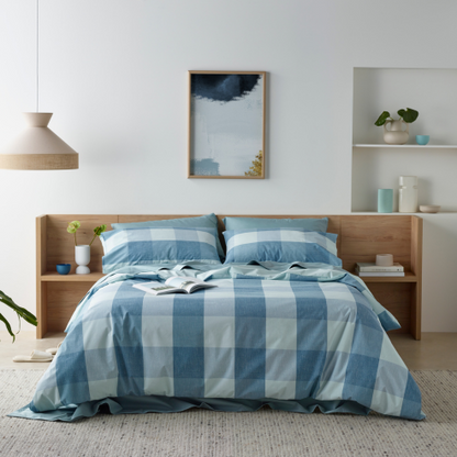 Staydry Blue Check Waterproof Quilt Cover Set