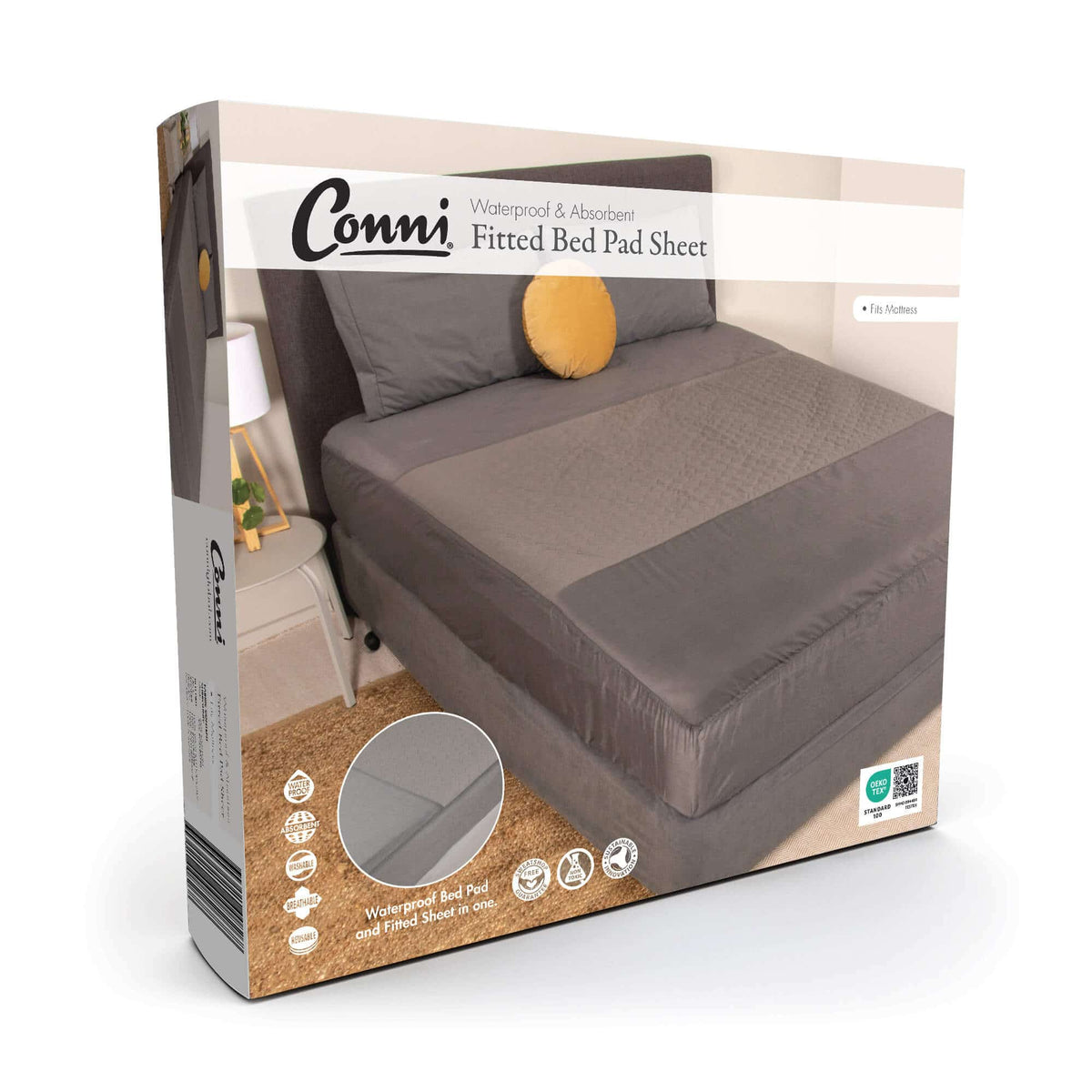 Conni Fitted Bed Pad Sheet Charcoal