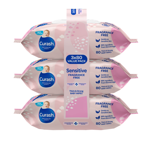 Curash Fragrance Free Baby Wipes (3x80)