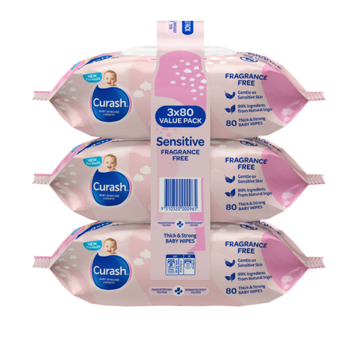 Curash Fragrance Free Baby Wipes (3x80)