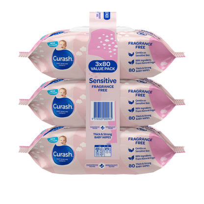 Curash Fragrance Free Baby Wipes (3x80)