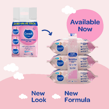 Curash Fragrance Free Baby Wipes (3x80)