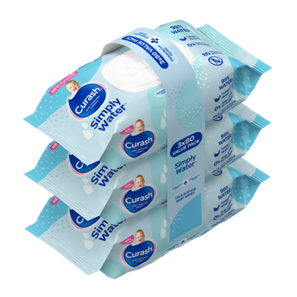 Curash Simply Water Baby Wipes (3x80)