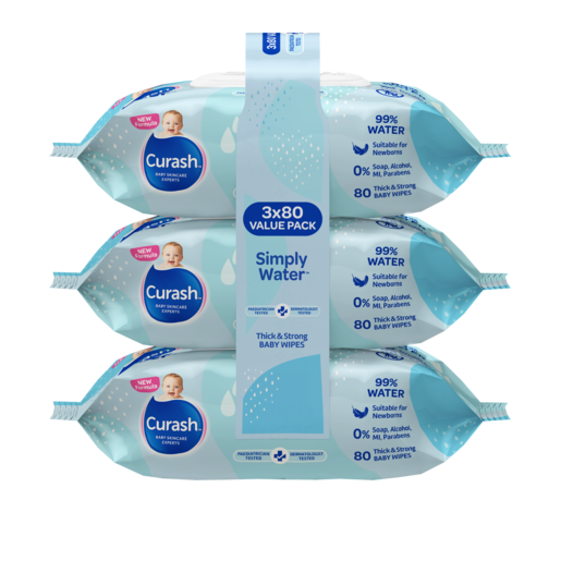Curash Simply Water Baby Wipes (3x80)