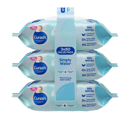 Curash Simply Water Baby Wipes (3x80)