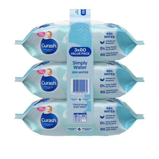 Curash Simply Water Baby Wipes (3x80)