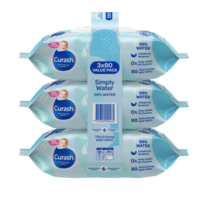 Curash Simply Water Baby Wipes (3x80)