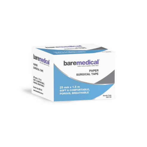 BareMed PAPER SURGICAL TAPE 25MM X 1.5M (Box 100)