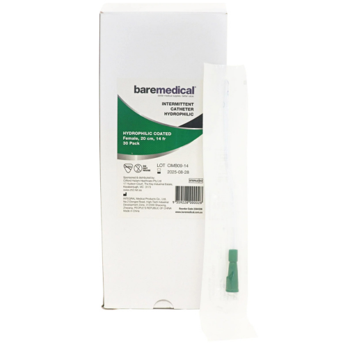 BareMed CATHETER FEMALE 14FR INTERMITTENT HYDROPHILIC ST SU (Each)