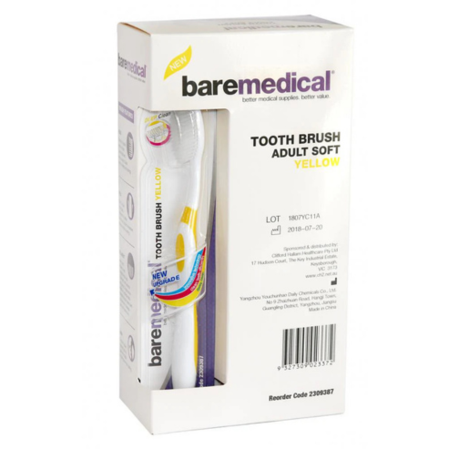 BareMed TOOTHBRUSH YELLOW ANGLE HEAD INDIVIDUAL WRAPPED (Box 12)