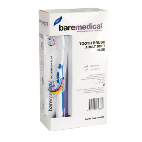 BareMed TOOTHBRUSH BLUE ANGLE HEAD INDIVIDUAL WRAPPED (Box 12)