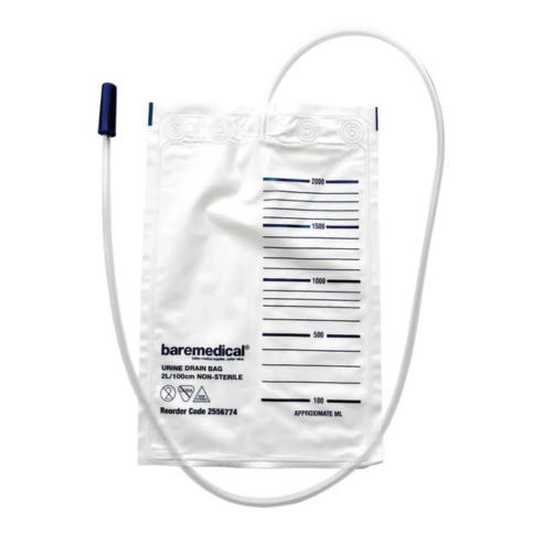 BareMed URINE DRAIN BAG 2L/100CM NON-STERILE (Box 10)