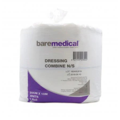 BareMed DRESSING COMBINE, 20CM X10M ROLL WHITE N/S (Each)