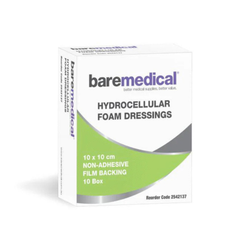 BareMed HYDROCELLULAR FOAM NONADHESIVE NO BORDER 10CM X 10CM (Box 10)