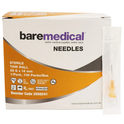 BareMed NEEDLE HYPO TW 25G X 16MM ST SU (Box 100)