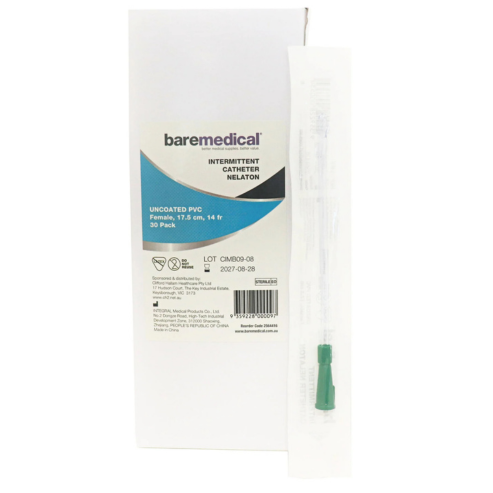 BareMed CATHETER FEMALE 14FR INTERMITTENT NELATON ST SU Carton includes 30