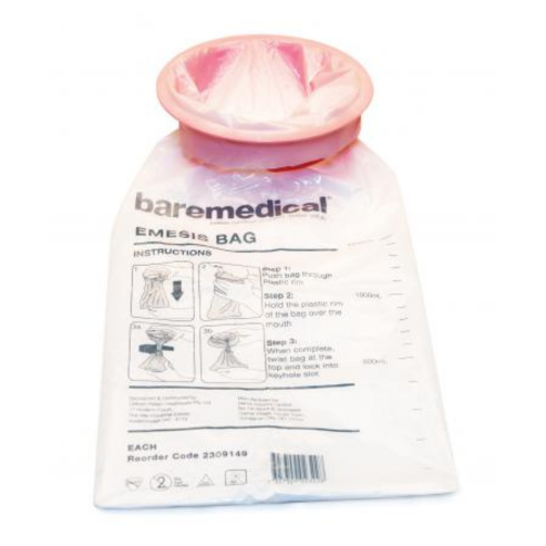 BareMed BAG EMESIS VOMIT 1500ML WASTE BAG PLASTIC WHITE (Box 50)