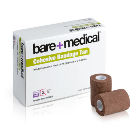 BareMed BANDAGE COHESIVE SELF ADHERENT 7.5CM X 4.7M TAN (Box 12)