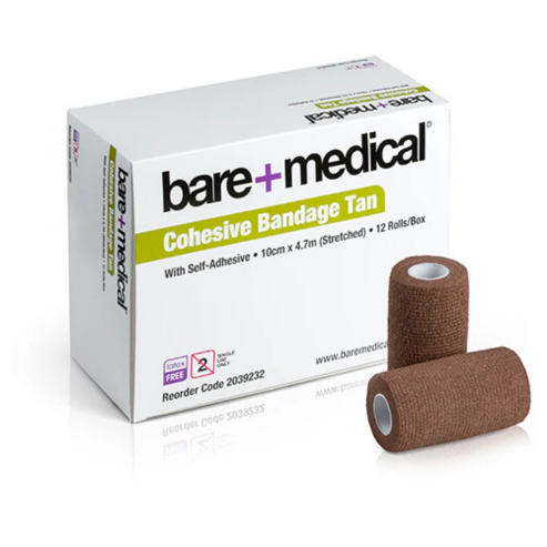 BareMed BANDAGE COHESIVE SELF ADHERENT 10CM X 4.7M TAN (Box 12)