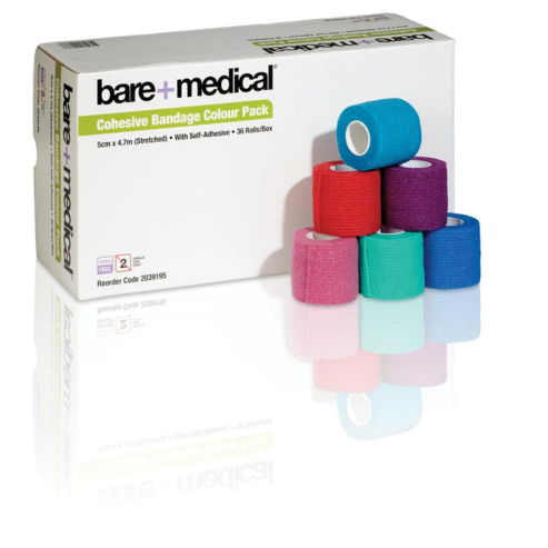 BareMed BANDAGE COHESIVE SELF ADHERENT 5CM X 4.7M COLOUR PACK (Box 36)