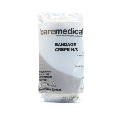 BareMed BANDAGE CREPE 10CM X 1.5M COTTON WHITE N/S UNSTRETCHED (Box 12)