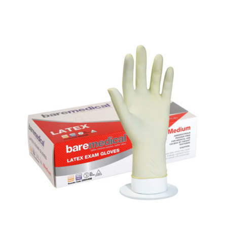 BareMed GLOVE EXAM LATEX MEDIUM P/FREE STD CUFF (Box 100)