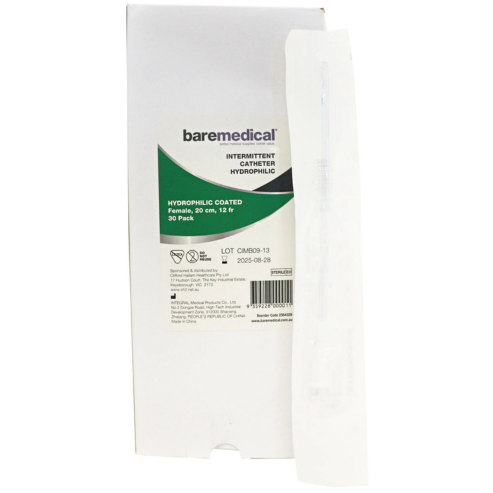 BareMed CATHETER FEMALE 12FR INTERMITTENT HYDROPHILIC ST SU (Each)