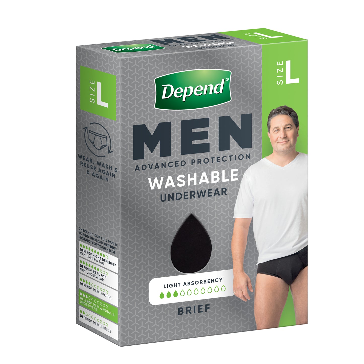 Depend Black Mens Brief Large