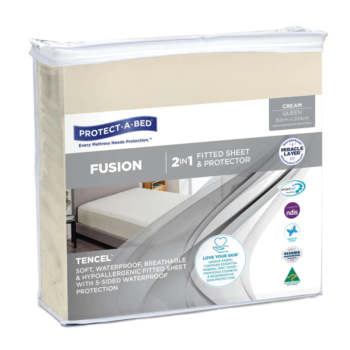 Protect a Bed Fusion TENCEL™ Fitted Waterproof Sheets - Cream Double (44032)