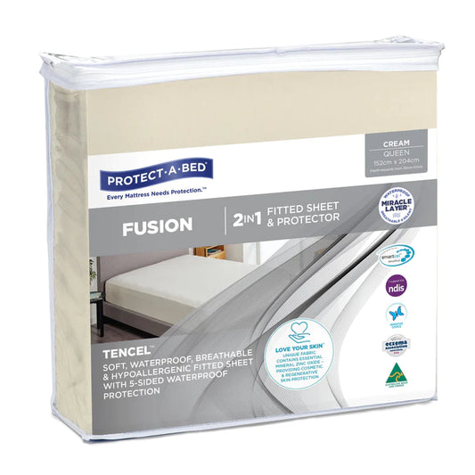 Protect a Bed Fusion TENCEL™ Fitted Waterproof Sheets - Cream Double (44032)