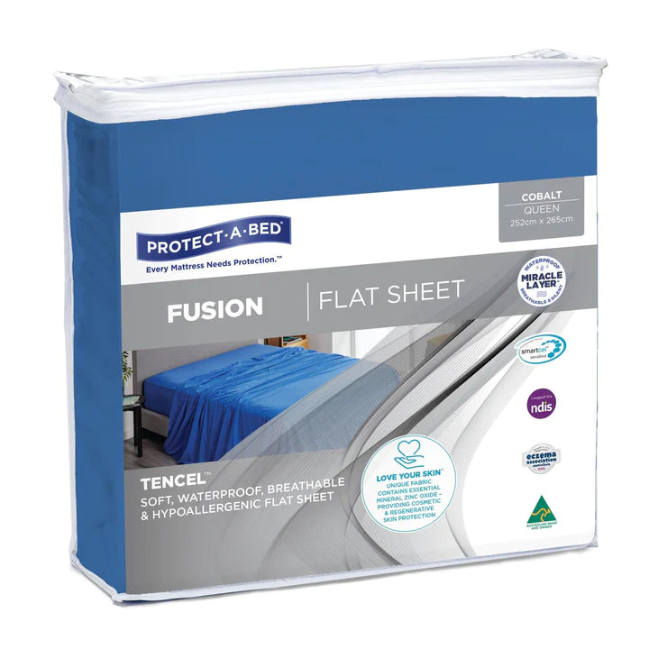 Protect a Bed Fusion TENCEL™ Flat Waterproof Sheets - Cobalt King Single (45071)