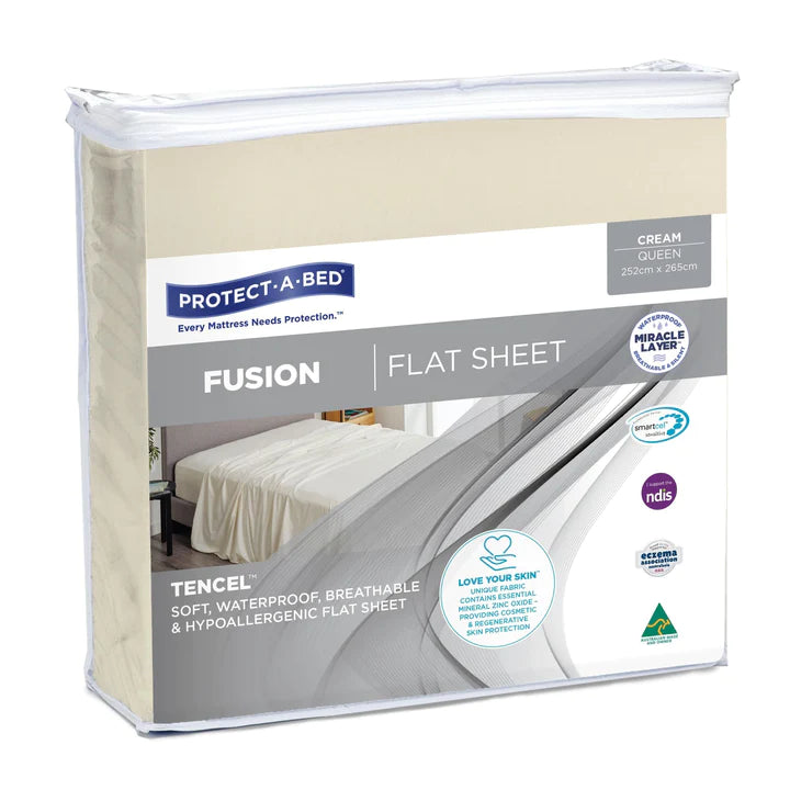 Protect a Bed Fusion TENCEL™ Flat Waterproof Sheets - Cream Double (45032)
