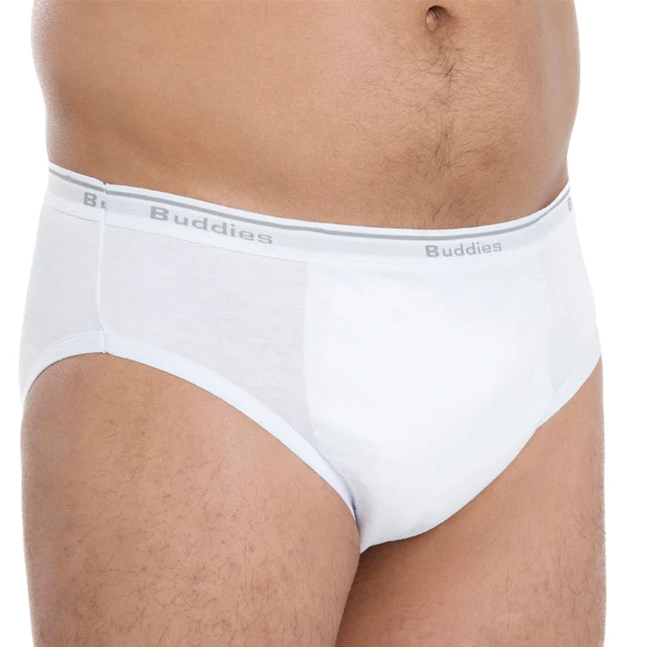 Buddies Assured Mens Brief - Jock Style Low Waisted White 400ml 6XL